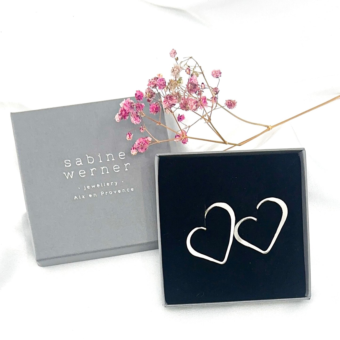 sterling silver heart stud earrings 35mm