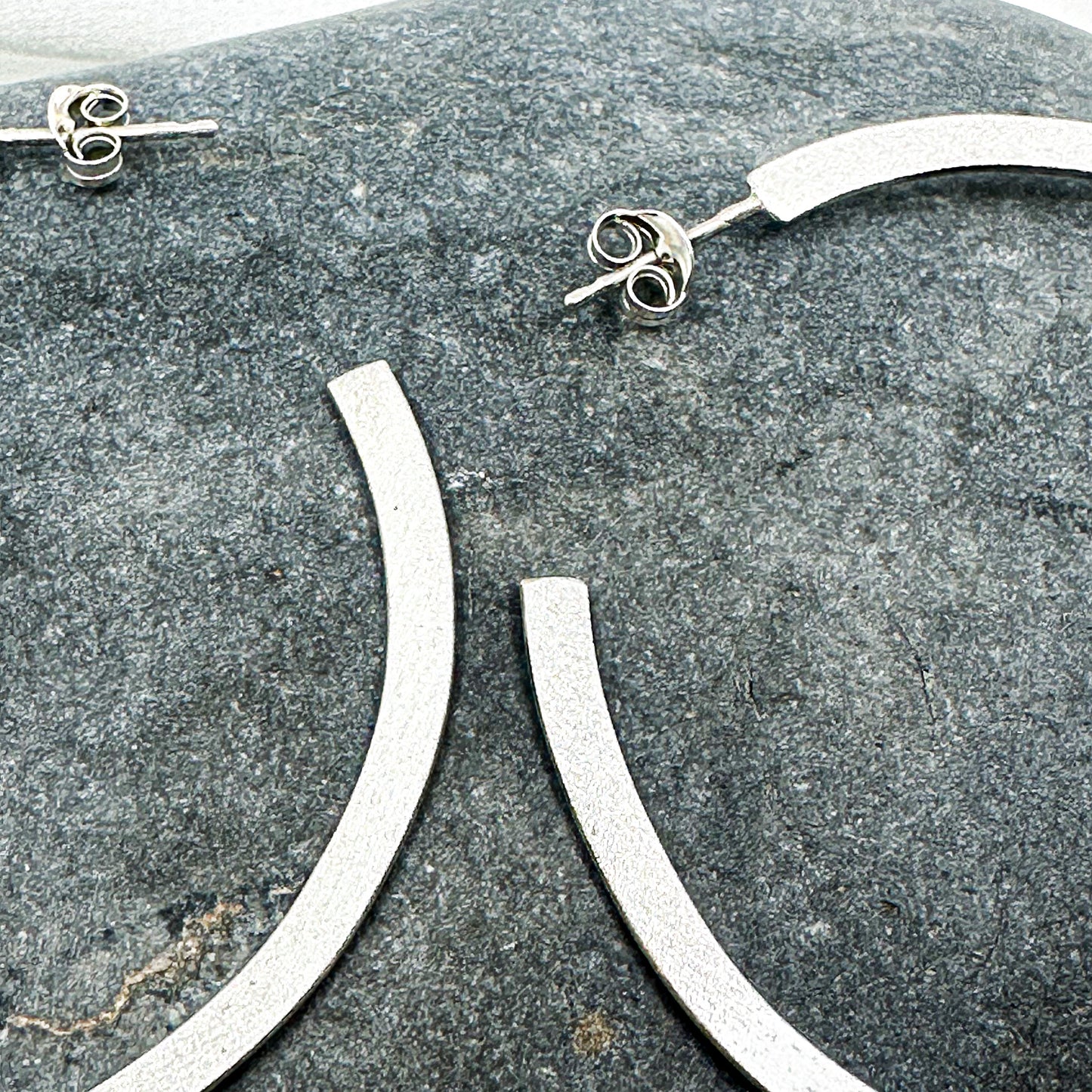 Handmade Minimalist Sterling Silver Stud Hoop Earrings, Lightweight + Bold