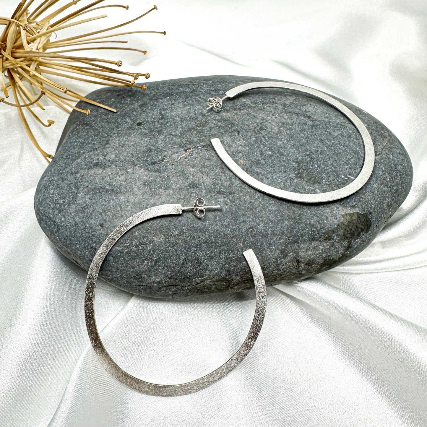 Handmade Minimalist Sterling Silver Stud Hoop Earrings, Lightweight + Bold