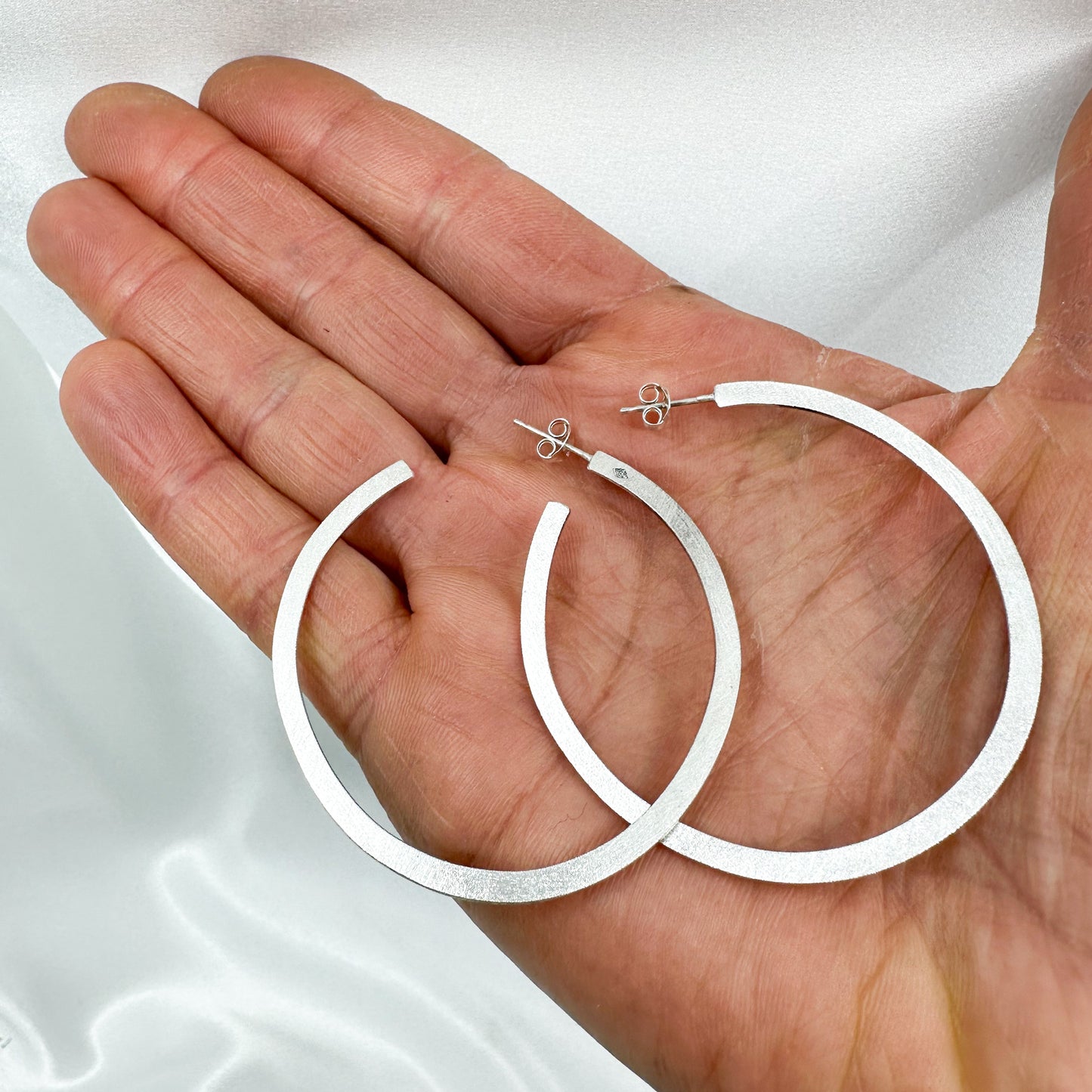 Handmade Minimalist Sterling Silver Stud Hoop Earrings, Lightweight + Bold