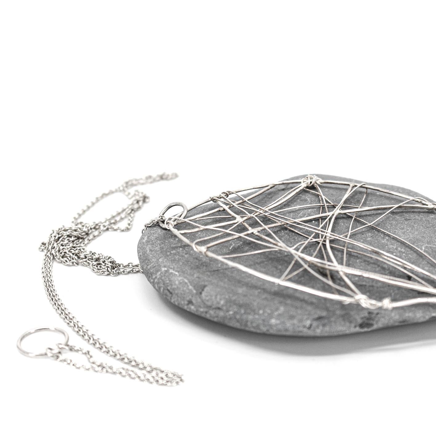 long statement necklace in 925 eco sterling silver with wing shaped pendant