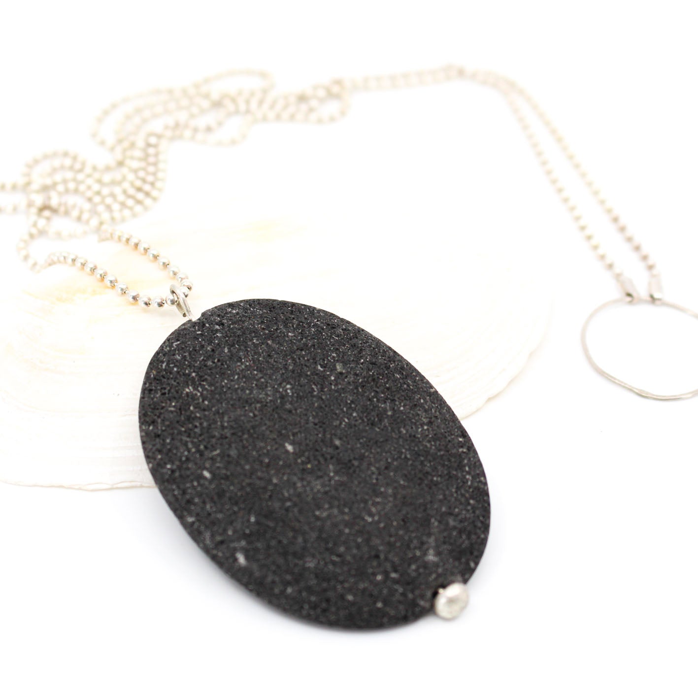 big lava stone pendant on long sterling silver ball chain, sabine Werner jewellery