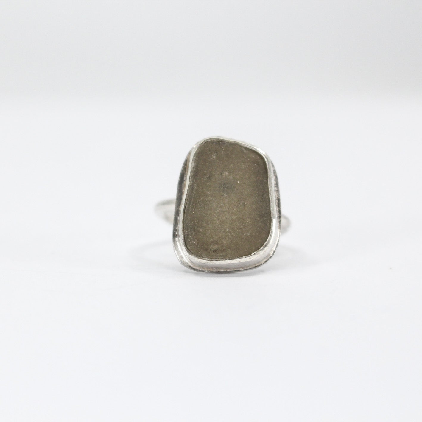 simple statement ring with pale grey green sea glass in 925 eco sterling silver sterling silver
