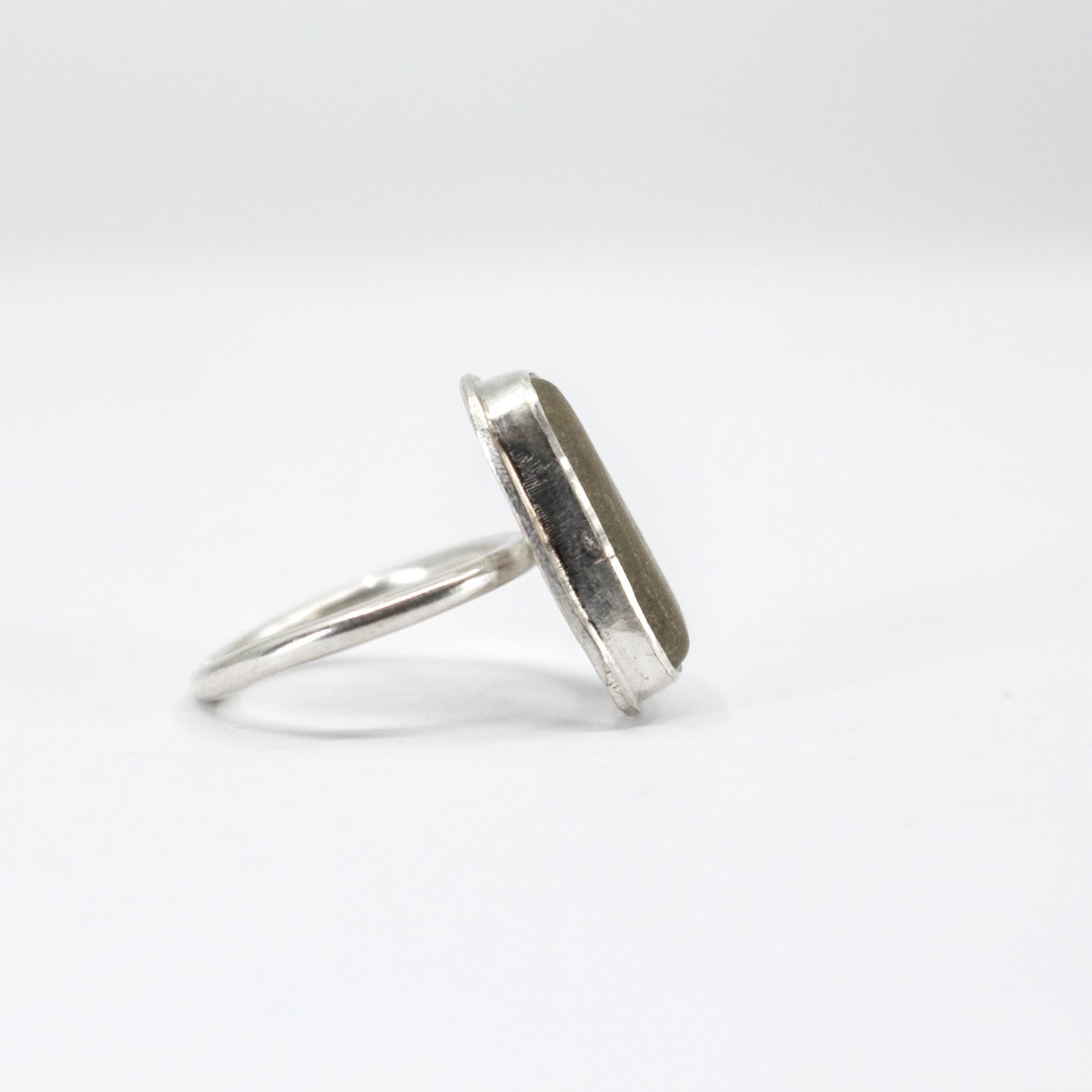 simple statement ring with pale grey green sea glass in 925 eco sterling silver sterling silver