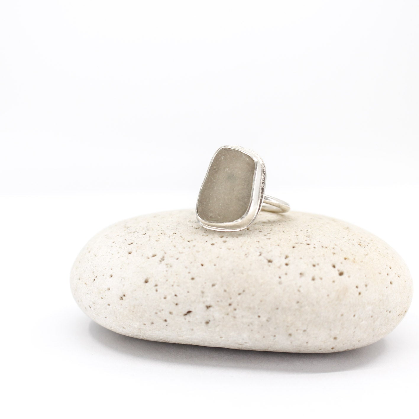 simple statement ring with pale grey green sea glass in 925 eco sterling silver sterling silver