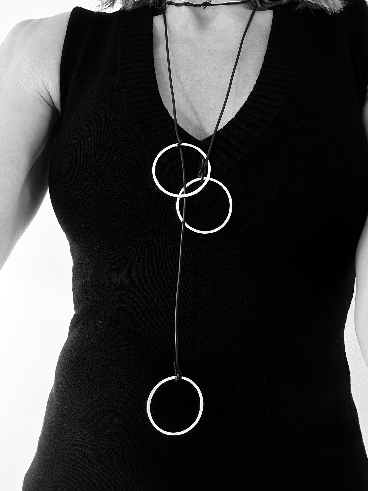 long silver necklace with 3 rings • also available in 14k gold plated