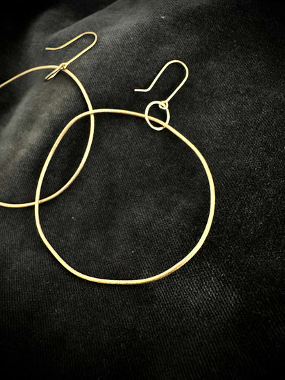 delicate extra long dangling gold hoop earrings • 14ct gold plated