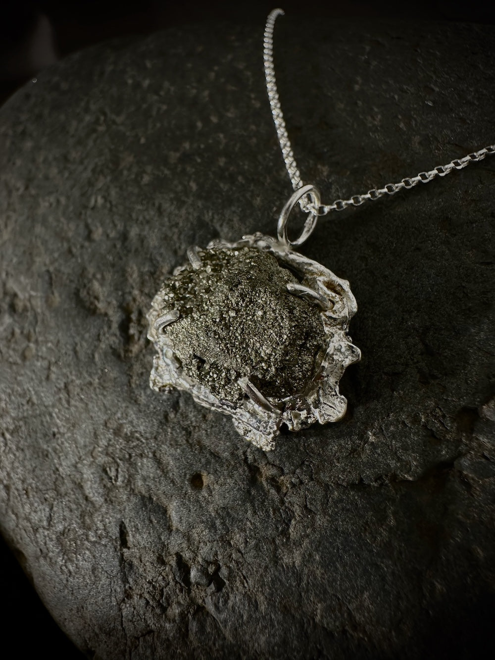 Molten Silver and Pyrite Pendant Necklace from Sabine Werner Jewellery.