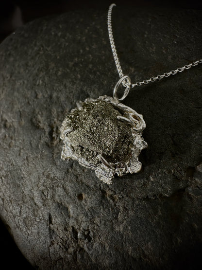Molten Silver and Pyrite Pendant Necklace from Sabine Werner Jewellery.