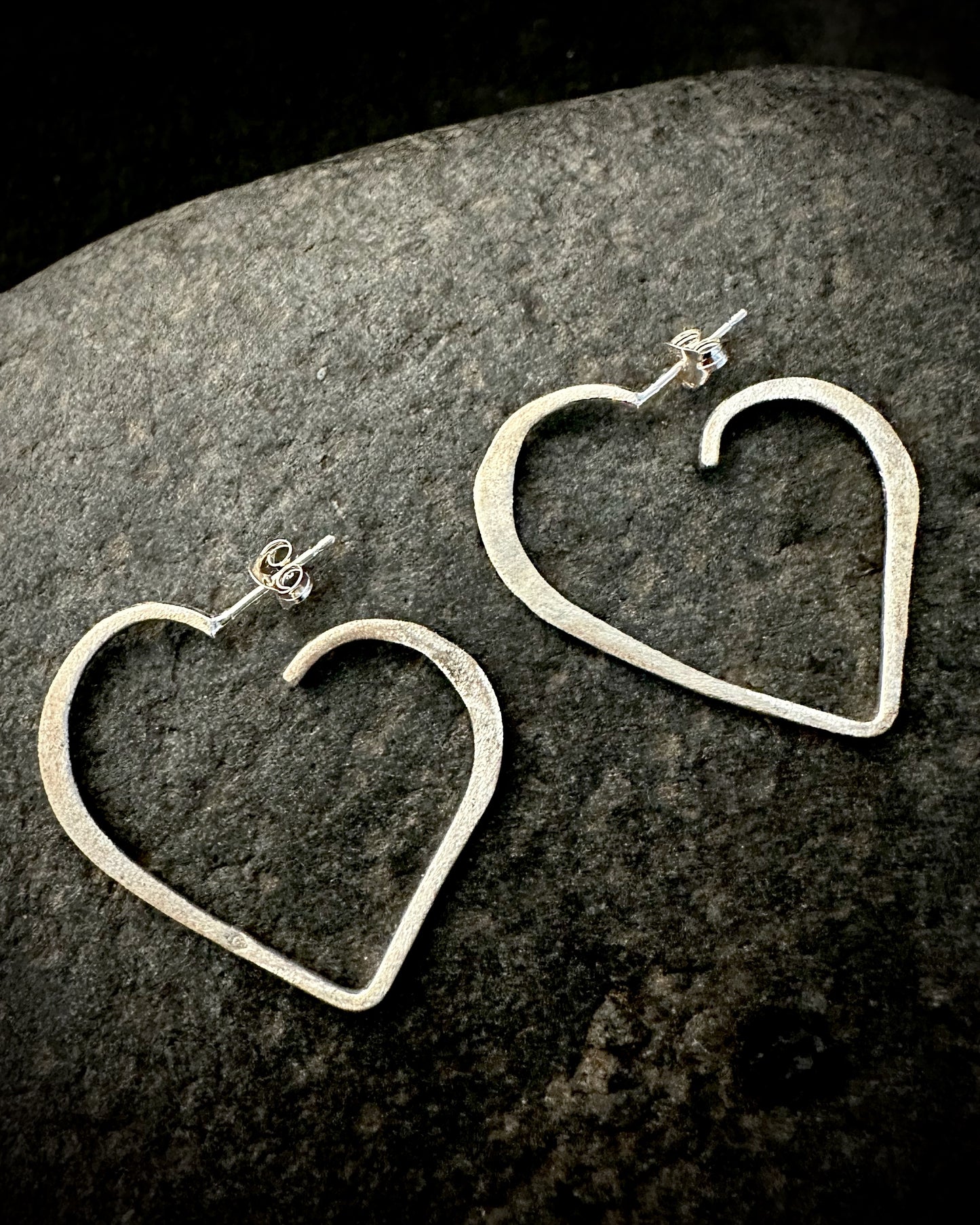 Sterling Silver Heart Hoop Earrings • Handmade Statement Design