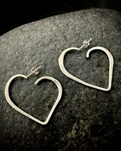 Sterling Silver Heart Hoop Earrings • Handmade Statement Design