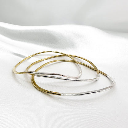 set of 3 stackable silver bracelets in 925 sterling silver and brass