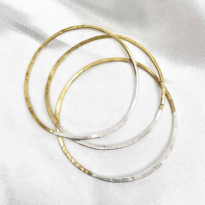 set of 3 stackable silver bracelets in 925 sterling silver and brass