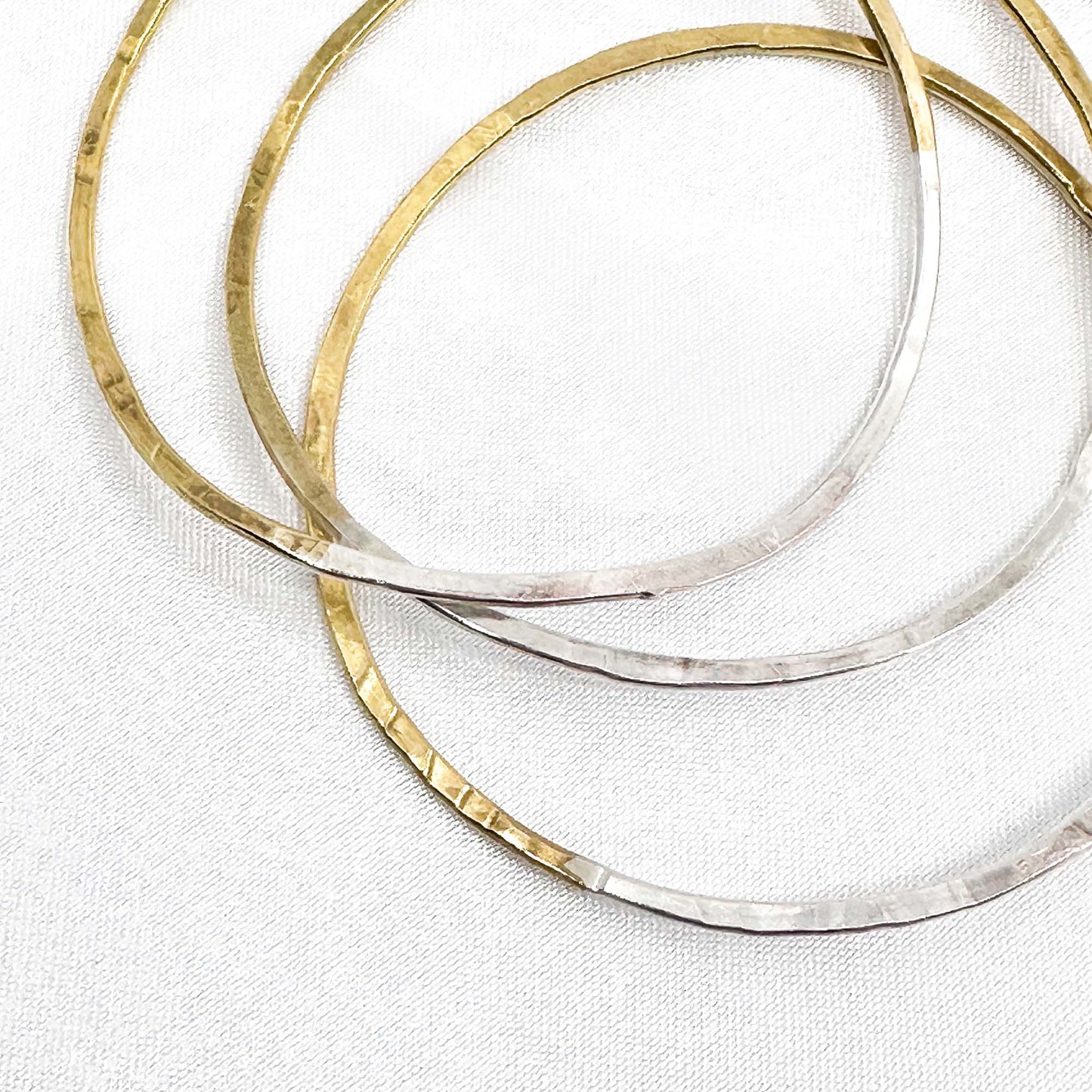 set of 3 stackable silver bracelets in 925 sterling silver and brass