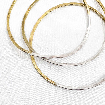 set of 3 stackable silver bracelets in 925 sterling silver and brass