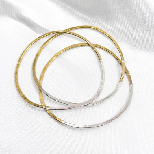 set of 3 stackable silver bracelets in 925 sterling silver and brass