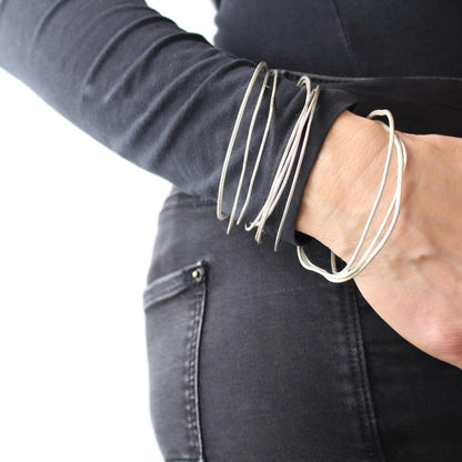 set of 11 stackable silver bangles / bracelets • handmade in 925 Sterling Silver