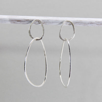 long minimalist dangly earrings in 925 sterling silver with organic shapes, ca. 65mm drop length