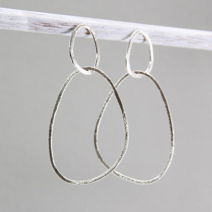 long minimalist dangly earrings in 925 sterling silver with organic shapes, ca. 65mm drop length