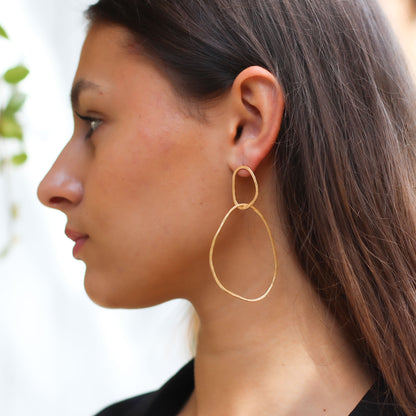 minimalist gold drop earrings with 2 organic shapes  • 14ct gold plated