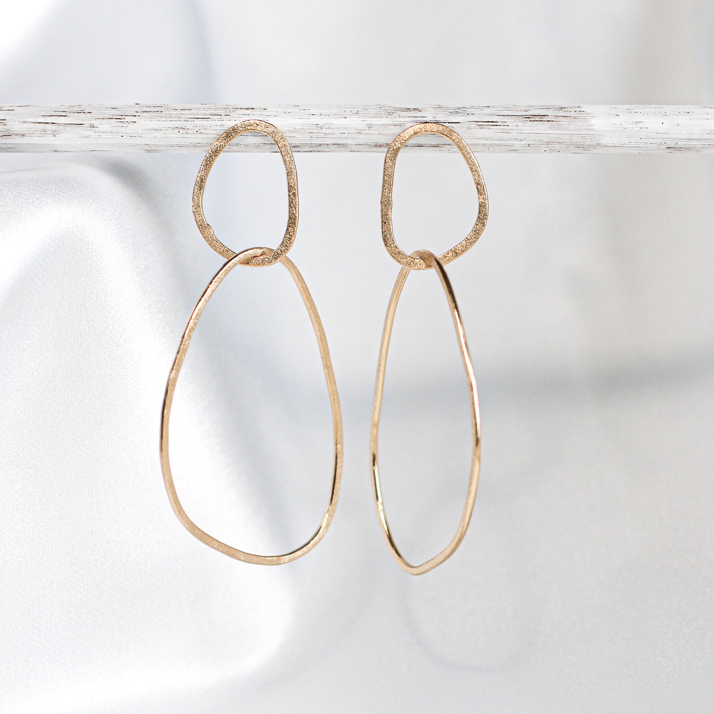 minimalist gold drop earrings with 2 organic shapes  • 14ct gold plated