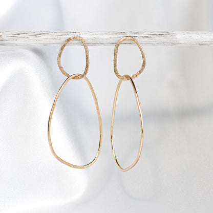 minimalist gold drop earrings with 2 organic shapes  • 14ct gold plated