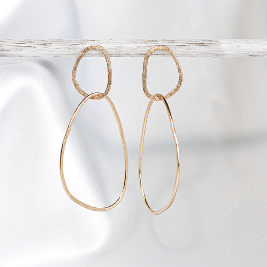 minimalist gold drop earrings with 2 organic shapes  • 14ct gold plated