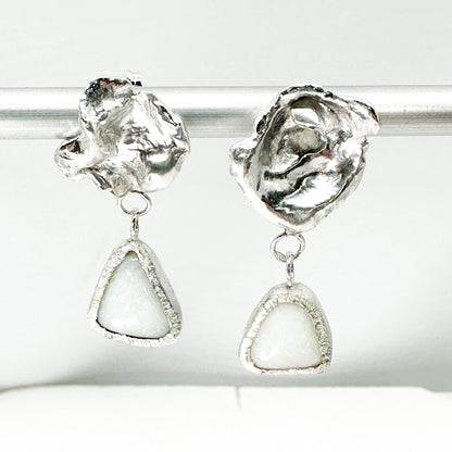 sterling silver dangling earrings with white Australian opal  • mismatched