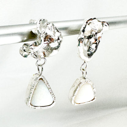 sterling silver dangling earrings with white Australian opal  • mismatched