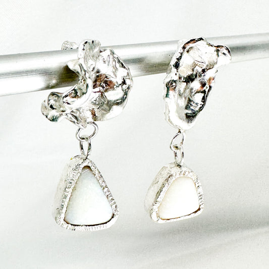 sterling silver dangling earrings with white Australian opal  • mismatched