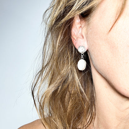 Stunning White Druzy Quartz Drop Earrings in Sterling Silver