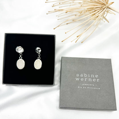 Stunning White Druzy Quartz Drop Earrings in Sterling Silver