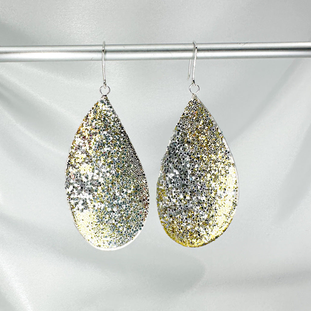 silver and gold wing earrings in sterling silver and resin, 80 mm or 70mm