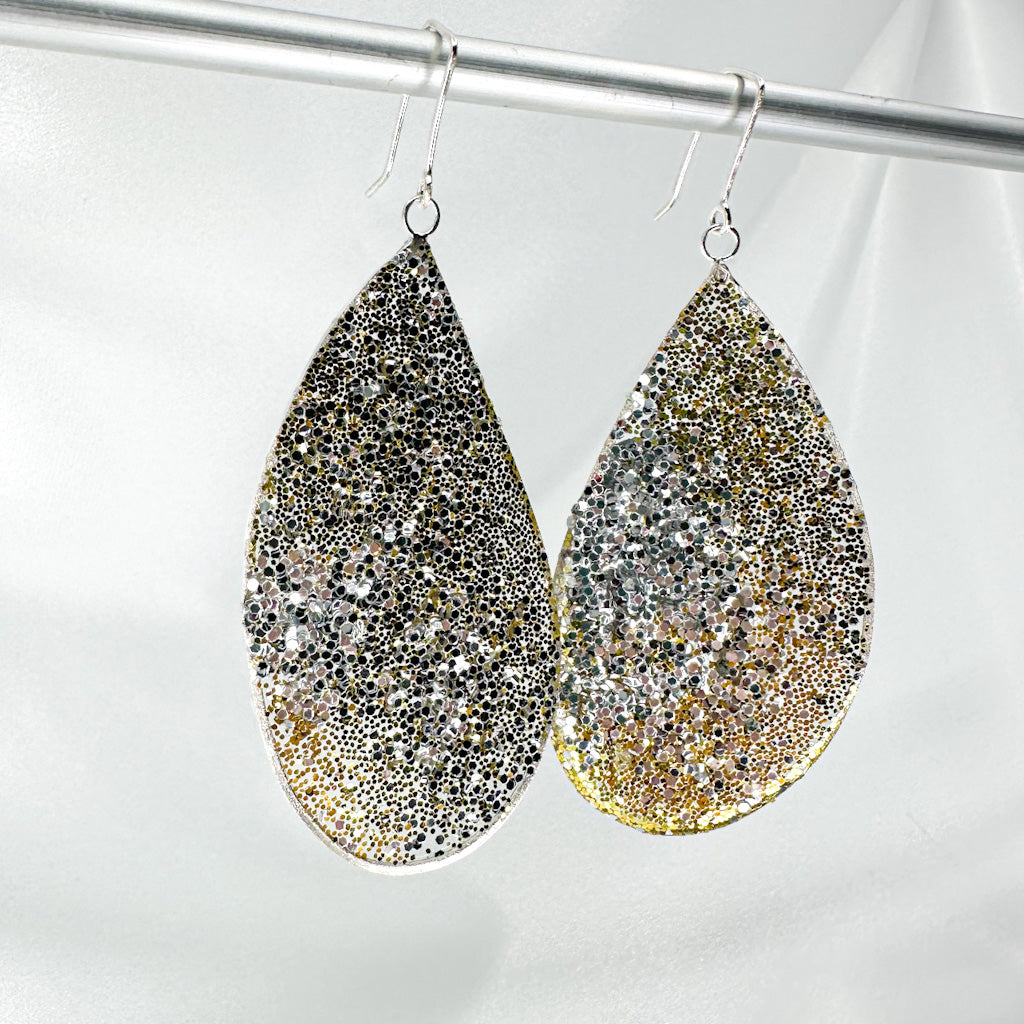 silver and gold wing earrings in sterling silver and resin, 80 mm or 70mm