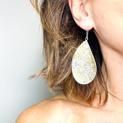 silver and gold wing earrings in sterling silver and resin, 80 mm or 70mm