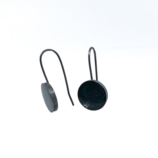 minimalist simple drop earrings in oxidised 925 sterling silver filled with dark green nearly black resin
