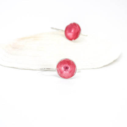 short dangly pink silver earrings • handmade in 925 sterling silver and resin