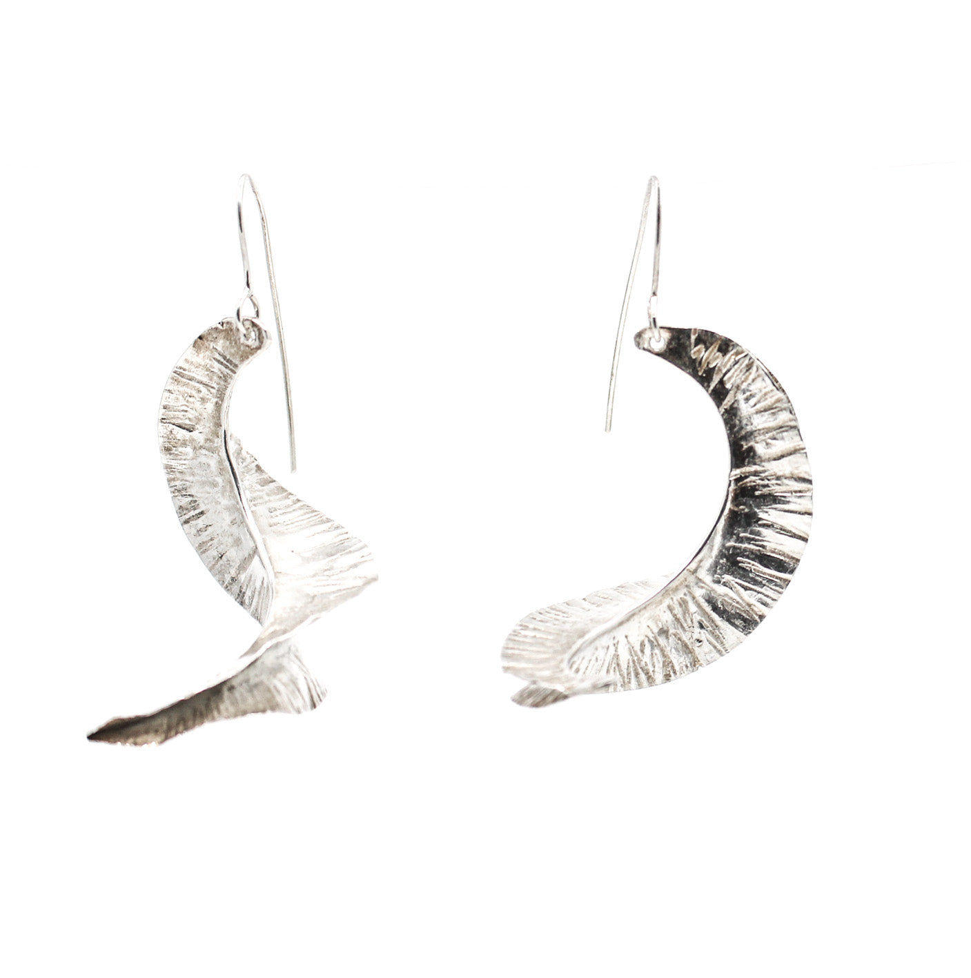 long swirly silver statement earrings in 925 eco sterling silver