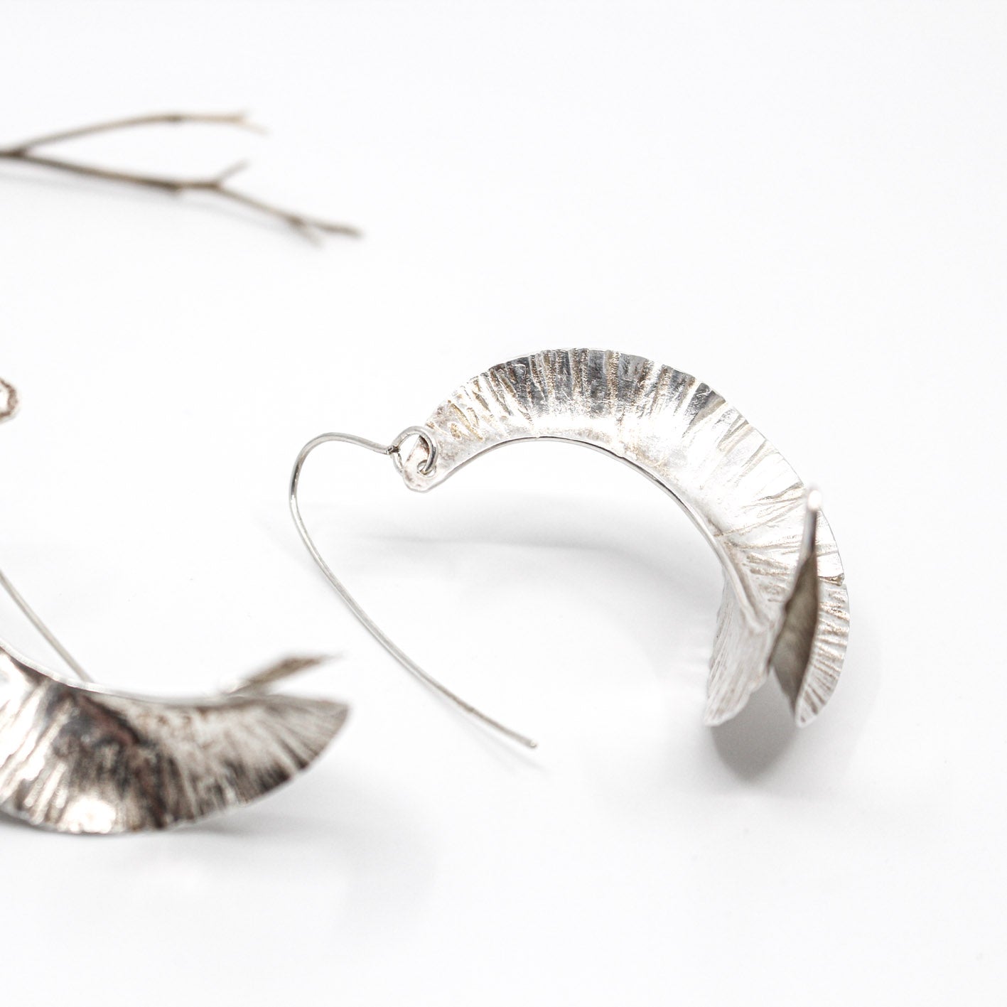 long swirly silver statement earrings in 925 eco sterling silver