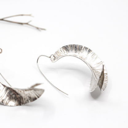long swirly silver statement earrings in 925 eco sterling silver