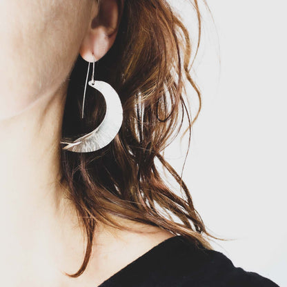 long swirly silver statement earrings in 925 eco sterling silver