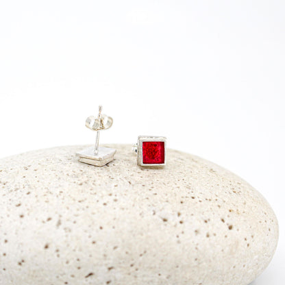 small red square silver studs • handmade in France
