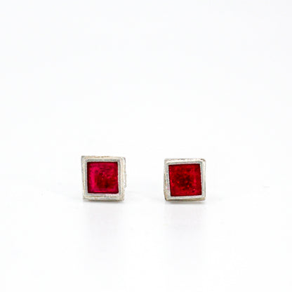 small red square silver studs • handmade in France