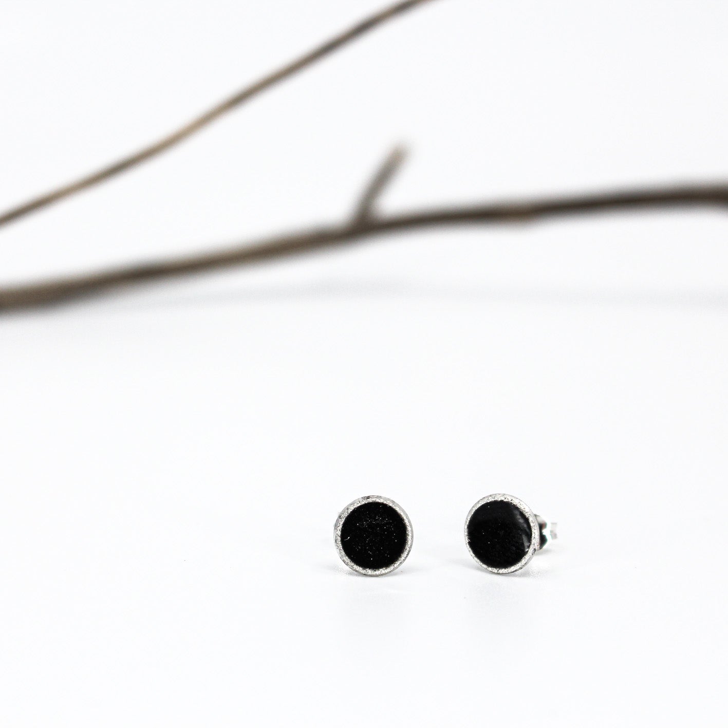 small minimalist round sterling silver stud earrings with white or grey or black resin