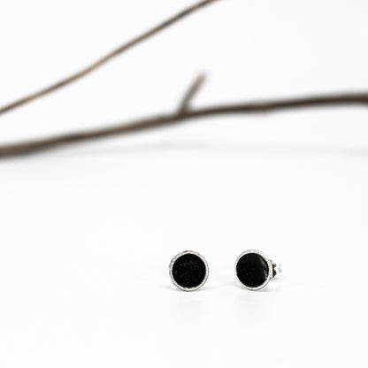 small minimalist round sterling silver stud earrings with white or grey or black resin