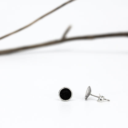 small minimalist round sterling silver stud earrings with white or grey or black resin