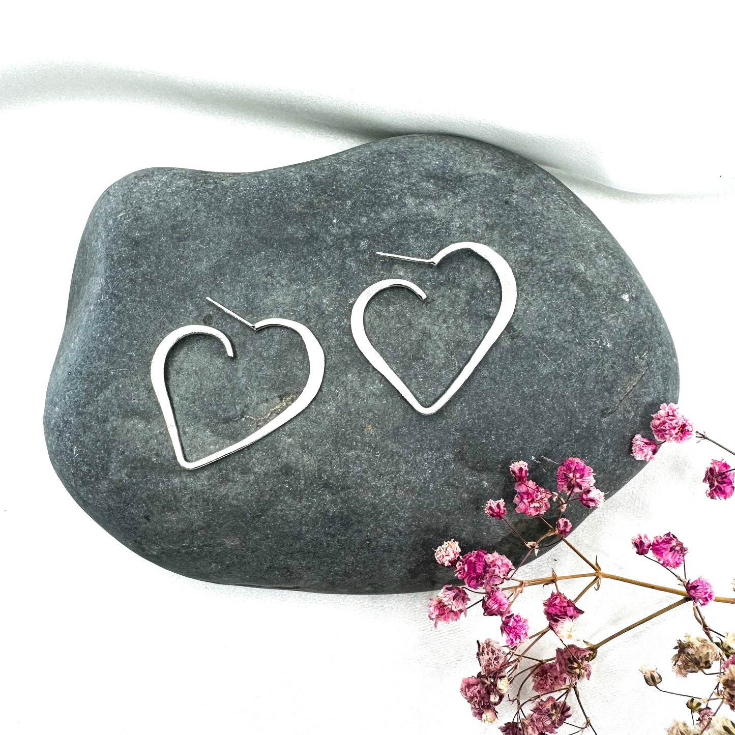 sterling silver heart stud earrings 35mm