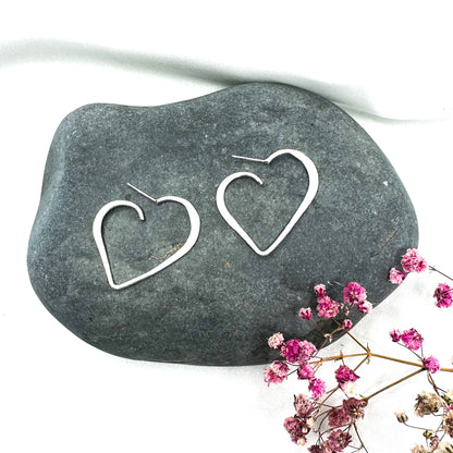 sterling silver heart stud earrings 35mm