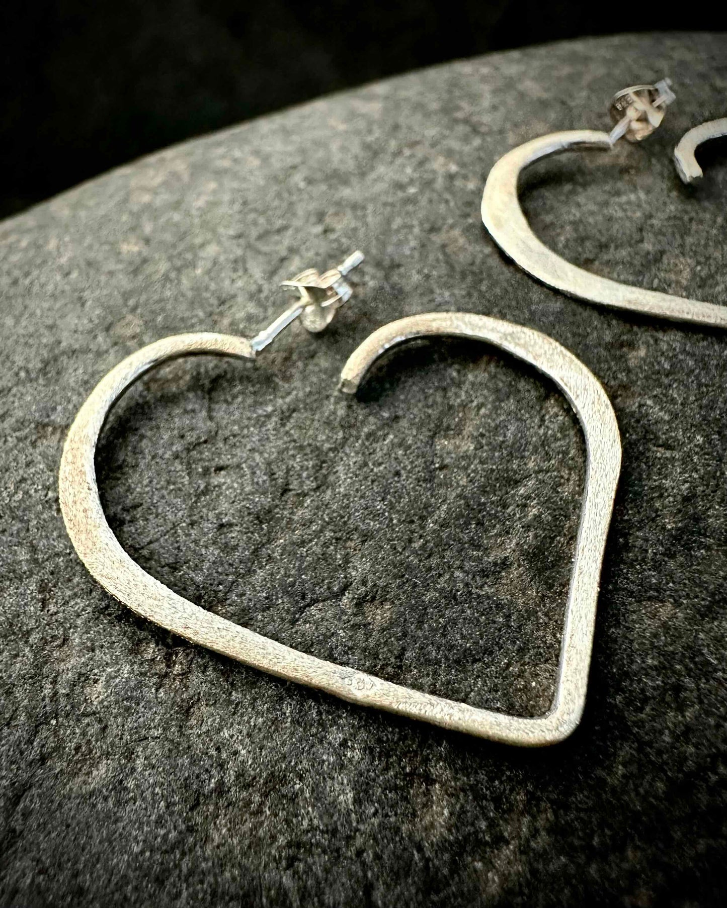 Sterling Silver Heart Hoop Earrings • Handmade Statement Design
