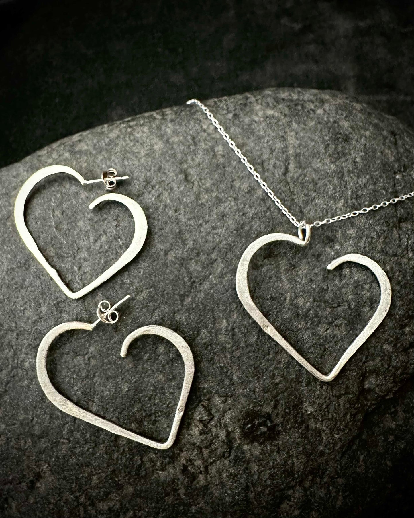 Sterling Silver Heart Hoop Earrings • Handmade Statement Design